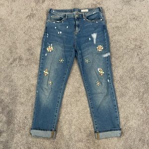 Anthropologie floral beaded straight leg jeans
